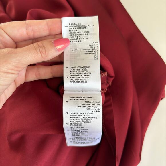 Sandro Conique Merlot Burgundy Embellished Neckline Midi Dress Women’s EU 36 - Picture 10 of 11